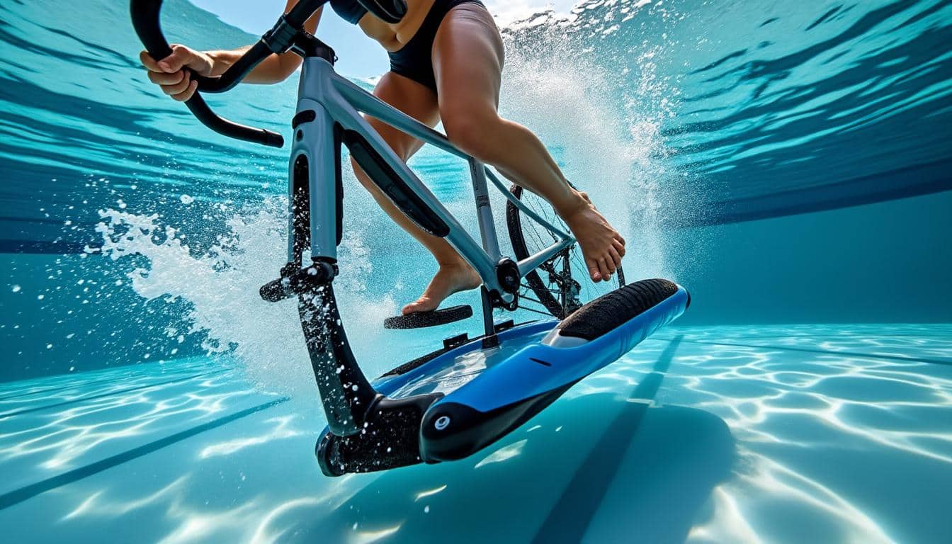 découvrez comment le pédalage vigoureux en aquabike dans la piscine aide à drainer la cellulite tout en profitant d'un exercice doux et efficace dans l'eau.