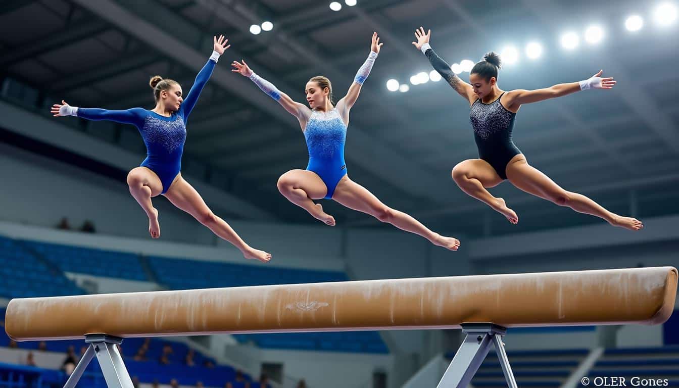 découvrez comment l'enchaînement athlétique de figures sur la poutre asymétrique influence la notation en gymnastique artistique, alliant technique et performance.