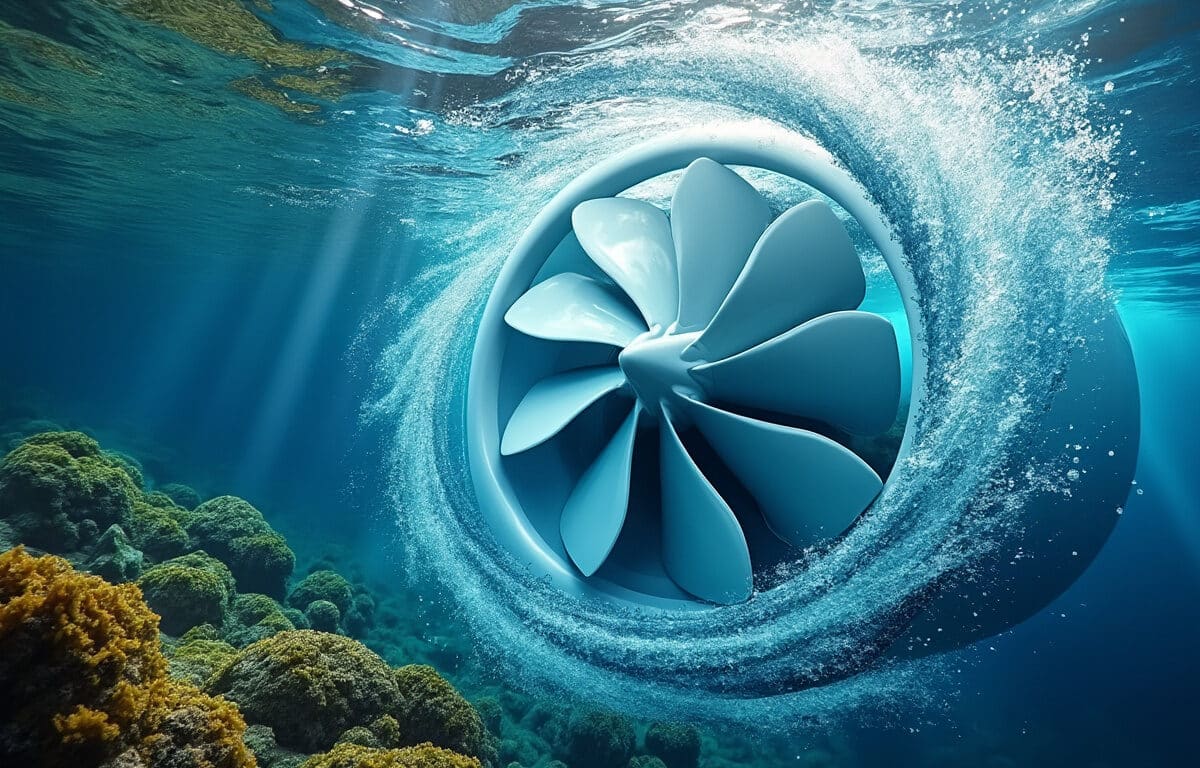 découvrez comment la conversion de l'énergie cinétique des marées océaniques alimente efficacement la turbine hydrolienne pour produire une énergie renouvelable et durable.