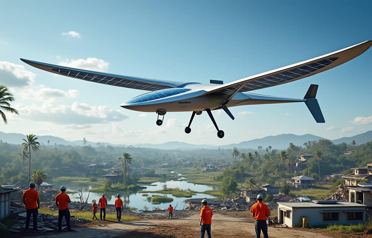 découvrez comment le drone solaire assure une couverture réseau ininterrompue dans les zones sinistrées, facilitant les communications d'urgence et le rétablissement rapide.