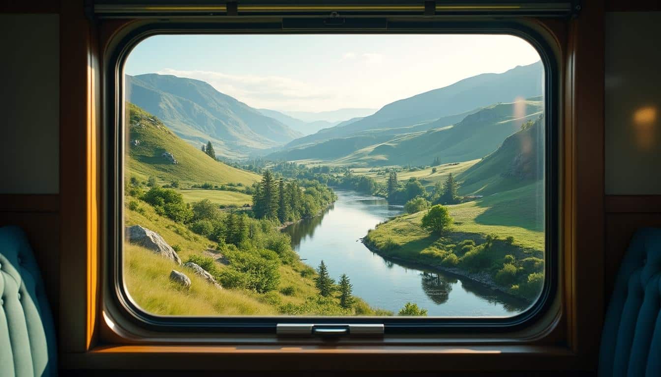 découvrez la beauté du voyage ferroviaire à travers le lent défilement contemplatif des paysages depuis le wagon, qui invite à une expérience immersive et apaisante.